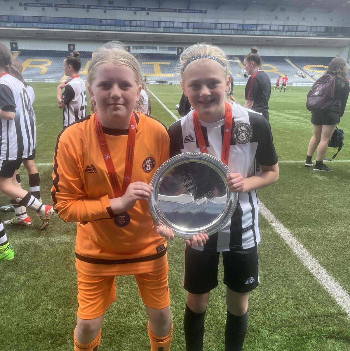 Congratulations to two of our Y7 football players; Millie and Poppy who have today won the ESFA U12 Champions Cup Plate with <a href="/KnowsleySaints/">🌈Knowsley St Helens Girls🌈</a> in a highly competitive game against Barnsley. An amazing achievement and we couldn’t be prouder of you! Superb!