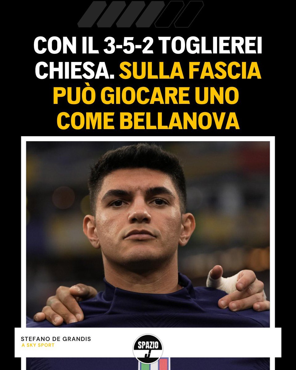 Spazio_J's tweet image. #DeGrandis è intervenuto così dagli studi di Sky Sport in merito alle prestazioni di #Chiesa con l’#Italia a #Euro2024 🗣️

Per l’opinionista, il giocatore della #Juventus non è in condizione e in un ipotetico 3-5-2 contro la #Croazia dovrebbe giocare #Bellanova 😳

Pareri? ⤵️