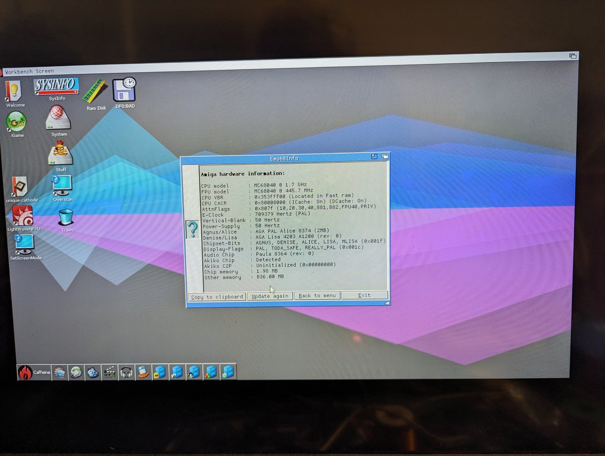 Wild setup with a lot of bodges on the CD32 adapter 😄 But #Pistorm Pistorm32-lite with #emu68 booting on CD32 ! Need to make a custom riser/adapter for it.