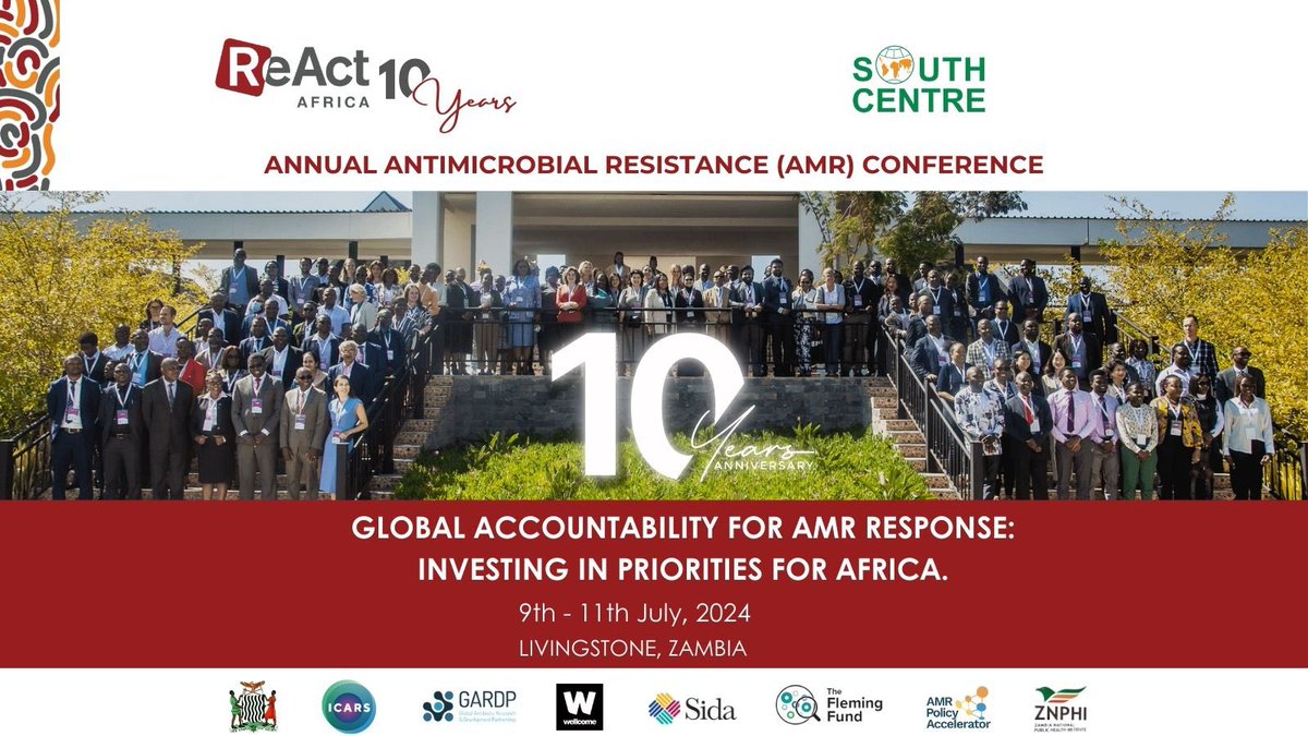 ReAct Africa Network (RAN) (@reactafrica_ran) on Twitter photo ❗️❗️This year's Annual
<a href="/ReActAfrica_RAN/">ReAct Africa Network (RAN)</a> and <a href="/South_Centre/">South Centre</a> AMR Conference in partnership with
<a href="/ICARS_global/">Int. Centre for Antimicrobial Resistance Solutions</a>,@gardp_am <a href="/Sida/">Sida</a>
<a href="/FlemingFund/">The Fleming Fund</a>,<a href="/gstrategylab/">Global Strategy Lab</a>, <a href="/mohzambia/">Ministry of Health Zambia</a> and <a href="/ZMPublicHealth/">Zambia National Public Health Institute</a>
Don't be left behind! Register here to attend the virtual conference:
us02web.zoom.us/meeting/regist… ❗️❗️This year's Annual
<a href="/ReActAfrica_RAN/">ReAct Africa Network (RAN)</a> and <a href="/South_Centre/">South Centre</a> AMR Conference in partnership with
<a href="/ICARS_global/">Int. Centre for Antimicrobial Resistance Solutions</a>,@gardp_am <a href="/Sida/">Sida</a>
<a href="/FlemingFund/">The Fleming Fund</a>,<a href="/gstrategylab/">Global Strategy Lab</a>, <a href="/mohzambia/">Ministry of Health Zambia</a> and <a href="/ZMPublicHealth/">Zambia National Public Health Institute</a>
Don't be left behind! Register here to attend the virtual conference:
us02web.zoom.us/meeting/regist…