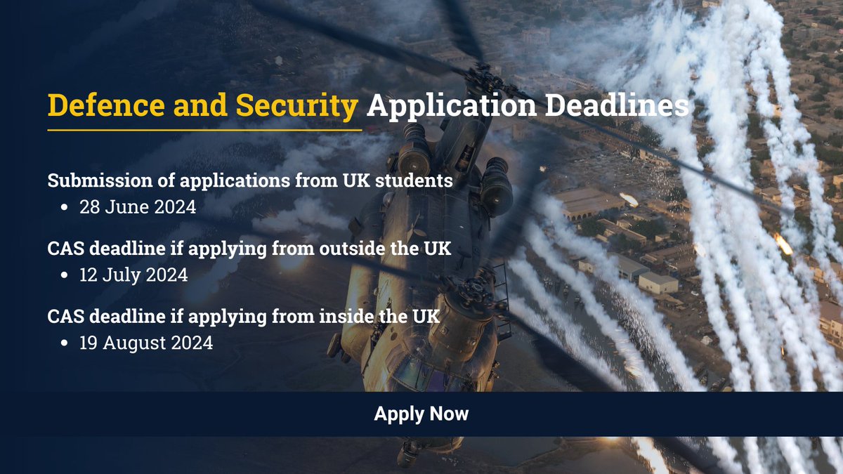If you have already applied to a Defence and Security MSc at Shrivenham, please be aware of the upcoming deadlines. 

Follow this link to learn more👇
cranfield.ac.uk/Study/Applicat…