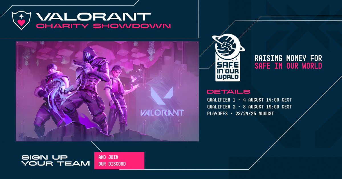 🎯 We're already preparing ourselves for some offseason Valorant with the Valorant Charity Showdown!

🤗 We want to take the opportunity to raise awareness (and money) for @safeinourworld

📝 Sign up through our discord @ discord.go-nxt.com