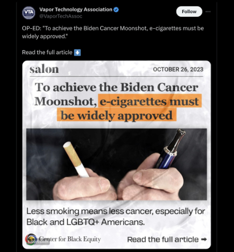 FenitN's tweet image. A🧵from our new investigation unpacking how the tobacco industry woos Black and LGBTQ+ allies
Last fall, I kept seeing vaping association ads touting a Center for Black Equity report that says e-cigarettes save Black and LGBTQ+ lives.
Reporting revealed an odd back story