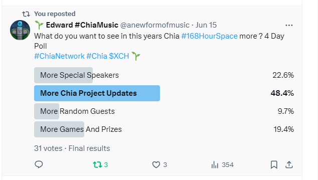 anewformofmusic's tweet photo. Chia Festival 168 Hour Space Project Booking Form
168 Hour Space
If you would like to do a yearly update or book a special spot in the 168 hour Chia Festival space here is the booking form ๐ฅ June 29 - July 6 ๐
#ChiaNetwork #Chia $XCH ๐ฑ๐
#168HourSpace
https://t.co/xGIOwC1ClU https://t.co/wcc5CFDABw