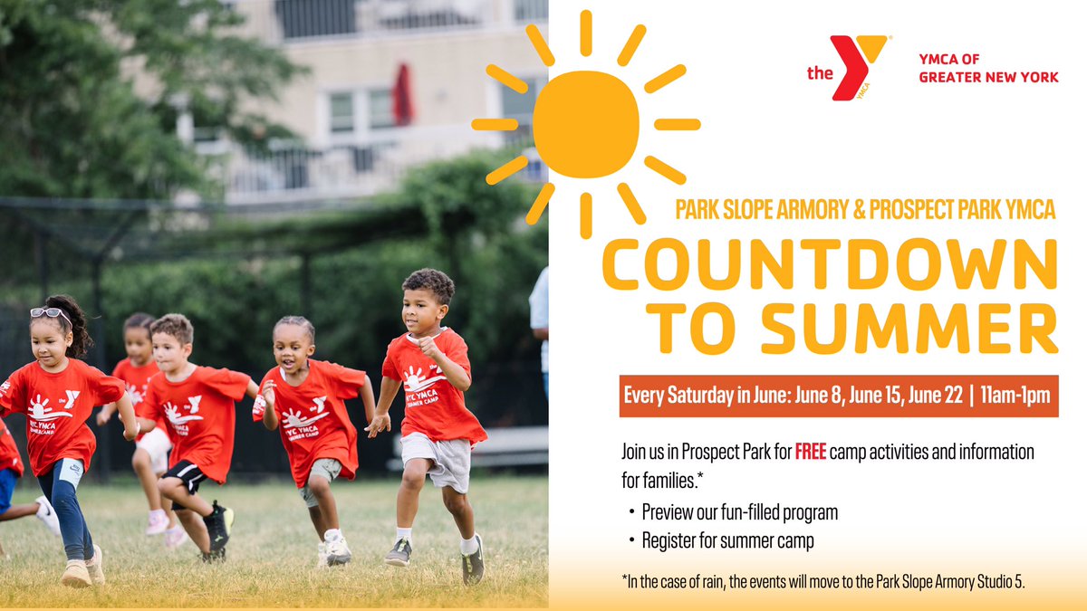 They’re counting down to summer at the <a href="/ProspectParkY/">Prospect Park YMCA & Park Slope Armory YMCA</a>! Today from 11 a.m. to 1 p.m., head to #ProspectPark for FREE camp activities &amp; information for families. Preview the Y’s fun-filled program and register for #summercamp! Visit ymcanyc.org/prospectparkca… for more information.