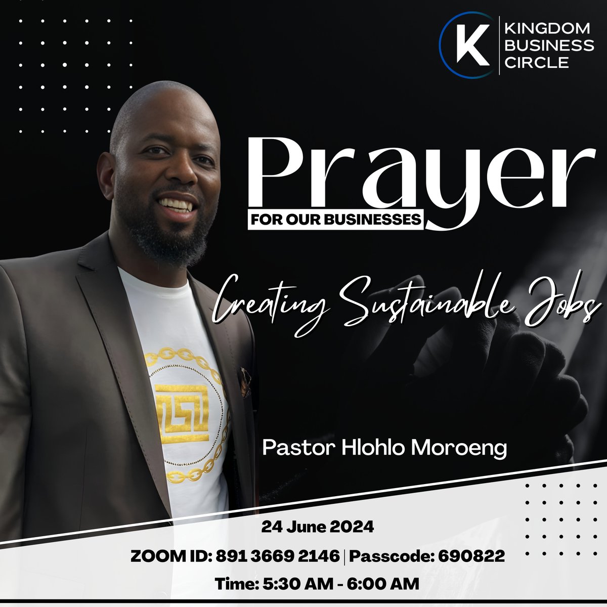 TheKingdomBC's tweet photo. Join us as we begin our 3-day monthly prayer sessions. Tomorrow's session will be led by Pastor Hlohlo Moroeng. Make sure you attend and bring along those who will find this meaningful as we continue to pray for our businesses and careers.
#KingdomBusinessCirle #KBC #JunePrayer https://t.co/Dl0s7wxe5H
