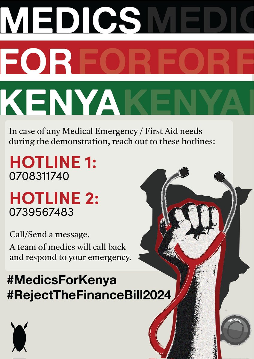 Dr_AustinOmondi's tweet photo. To anyone going for the maandamano, please save these 2 numbers.🚨🚨🚨

Hotline 1: 0708 211 740

Hotline 2: 0739 567 483

Our team of 2000+ medics is ready on the ground to help anyone who'll be injured.

RT widely. This might save a life.✅ https://t.co/fGx5HLjXag