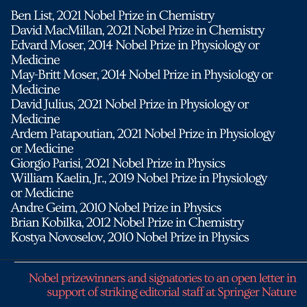 NUJ Nature journals (@nuj_nature) on Twitter photo Thank you to every scientist who has come out in support of striking <a href="/SpringerNature/">Springer Nature</a> editorial staff, including <a href="/NobelPrize/">The Nobel Prize</a> winners <a href="/MayBrittMoser/">May-Britt Moser</a> <a href="/ben_list/">Ben List</a> <a href="/dmac68/">David MacMillan</a> @edvardmoser @djuliussf <a href="/ardemp/">Ardem Patapoutian</a> @giorgioparisi <a href="/kaelin_lab/">KaelinLab</a> π
π
π
π
π
π
π
π
π
π
π
Thank you to every scientist who has come out in support of striking <a href="/SpringerNature/">Springer Nature</a> editorial staff, including <a href="/NobelPrize/">The Nobel Prize</a> winners <a href="/MayBrittMoser/">May-Britt Moser</a> <a href="/ben_list/">Ben List</a> <a href="/dmac68/">David MacMillan</a> @edvardmoser @djuliussf <a href="/ardemp/">Ardem Patapoutian</a> @giorgioparisi <a href="/kaelin_lab/">KaelinLab</a> π
π
π
π
π
π
π
π
π
π
π