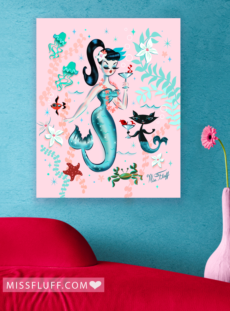 Miss_Fluff's tweet image. 💖 Happy Caturday! 💖 
New in prints... Brunette Martini Mermaid with Merkitty! Printed on beautiful, velvet matte paper with vibrant inks. missfluff.shop/products/brune…
❤ Also on Canvas missfluff.shop/products/brune…
#caturdaycuties #midmod #tikistyle #palmspringsart #mermaidart #tikibar