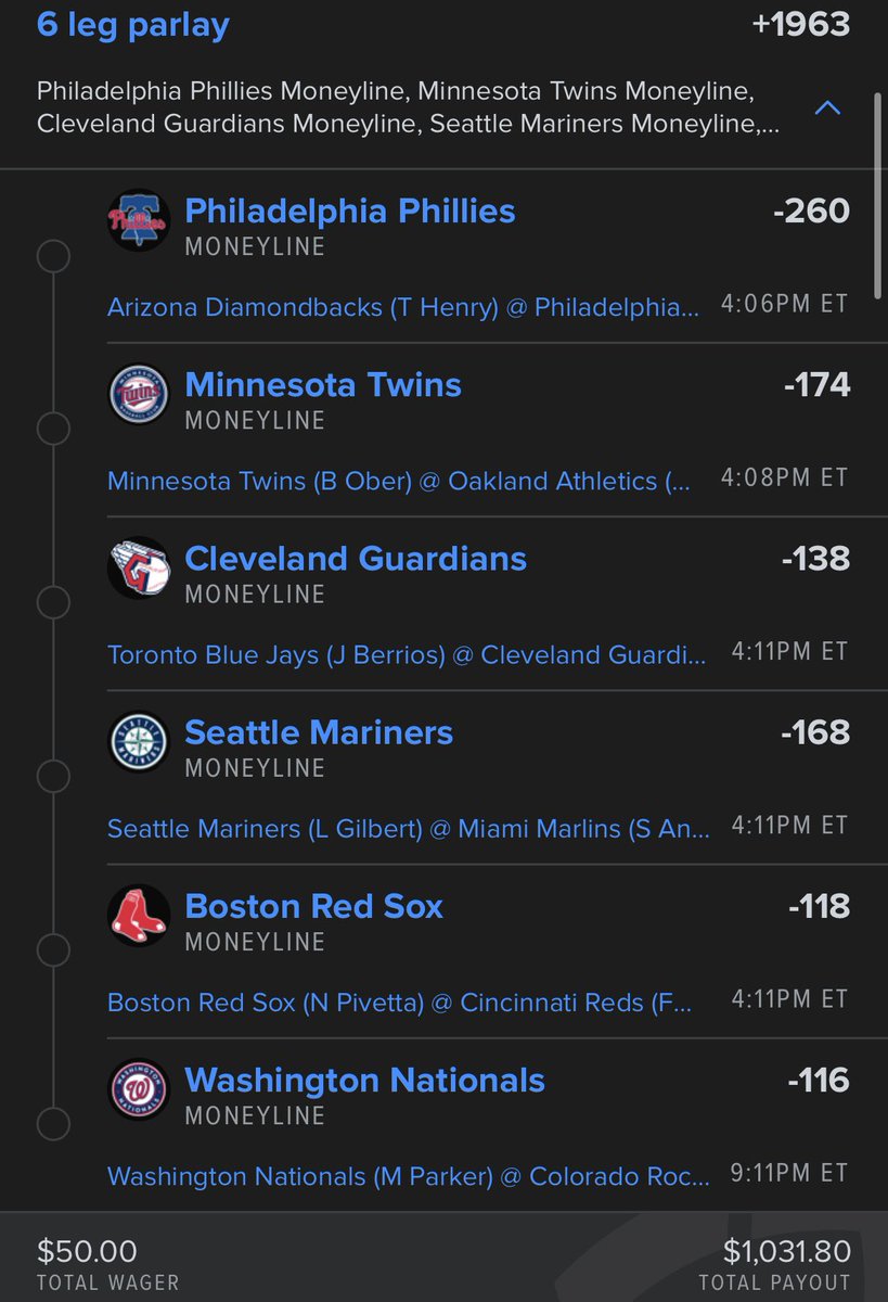 keithps22's tweet photo. Six legs, six wins, $1,000.

I’m in love with this. https://t.co/8UXO9NKU3q