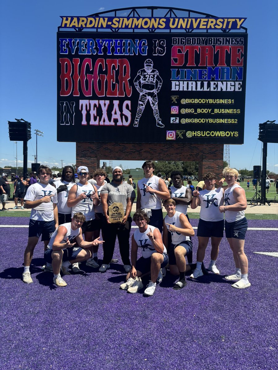 Burleson (@burlesonhsu) on Twitter photo Big Body Business / HSU 2024 STATE CHAMPIONSHIP LINEMAN CHALLENGE
6A State Champions Kingwood HS Mustangs <a href="/KHSMustangFBall/">“The Kingwood” Mustang Football</a> Congratulations on your State Championship <a href="/BigBodyBusines1/">Big Body Business</a> <a href="/HSUCowboys/">Hardin-Simmons Cowboy Football</a> <a href="/HSUAthletics/">HSU Athletics</a> #BigBodyBusiness #GiveEmTheBusiness #BigBodies Big Body Business / HSU 2024 STATE CHAMPIONSHIP LINEMAN CHALLENGE
6A State Champions Kingwood HS Mustangs <a href="/KHSMustangFBall/">“The Kingwood” Mustang Football</a> Congratulations on your State Championship <a href="/BigBodyBusines1/">Big Body Business</a> <a href="/HSUCowboys/">Hardin-Simmons Cowboy Football</a> <a href="/HSUAthletics/">HSU Athletics</a> #BigBodyBusiness #GiveEmTheBusiness #BigBodies