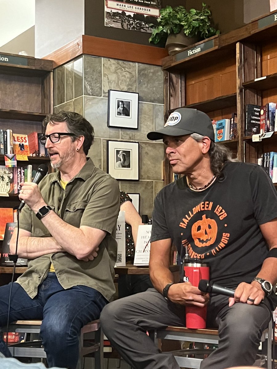 Had a blast last night at Tattered Cover with my lovely wife! Got to hear <a href="/paulGtremblay/">Paul Tremblay</a> , <a href="/SGJ72/">Stephen Graham Jones</a> , and @mangiotto talk about Horror Movie. Met some really cool people too! Hard to get to a convention, but thankful when the stars align 🖤