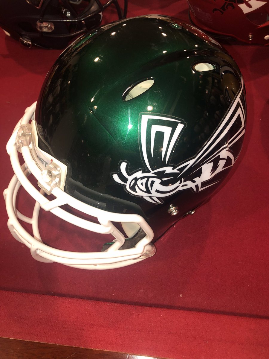 JerryQuickel's tweet photo. Helmet of the day #159! Since I’m still in California at the moment I give you The Sacramento State Hornets! @SacHornetsFB @SacFootballEQ plays @FCSNationRadio1 @NCAA_FCS out of the @BigSkyConf @BigSkyFB in Sacramento Cal! The green is beautiful! @CFBHome back to Kansas tomorrow https://t.co/sZiZJRogSn