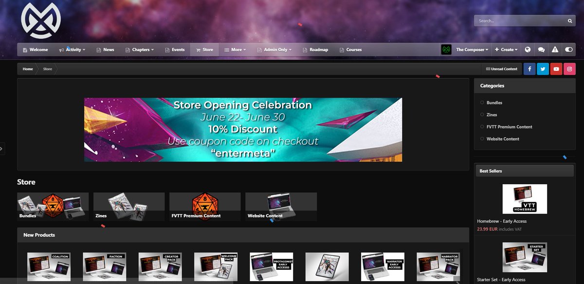 <a href="/ArcaneAffinity_/">ArcanexAffinity / 5th Edition Magic Items</a> Thank you for hosting &amp; have a great weekend!
We are celebrating the official opening of our Store and we are running a special Discount for a week! Now it is the best time to become introduced to Metanthropes.
PDFs, Foundry VTT Modules, Bundles &amp; more:

metanthropes.com/store/