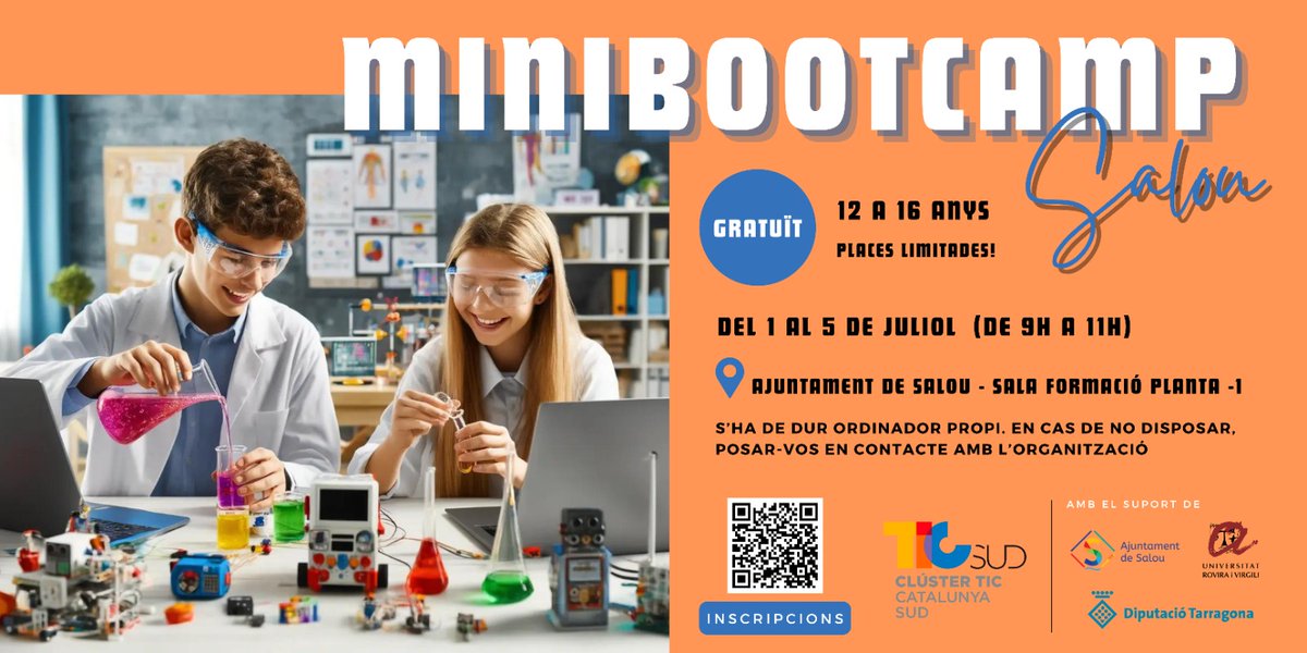 Repte Experimenta (@retoexperimenta) on Twitter photo 📢Famílies!!! Si teniu fills i filles de 12 a 16 anys preparats a resoldre un crim🕵️♂️🕵️♀️ experimentant👩🔬👨🔬 i fent ús de la tecnologia💻, apunteu-los al MINIBOOTCAMP organitzat pel <a href="/TICSud/">Clúster TIC Catalunya Sud</a> i nosaltres!
És gratuït!
🗓️1 - 5/7/24 de 9h a 11h
🚩Salou
inntuyo.com/mini-bootcamp-… 📢Famílies!!! Si teniu fills i filles de 12 a 16 anys preparats a resoldre un crim🕵️♂️🕵️♀️ experimentant👩🔬👨🔬 i fent ús de la tecnologia💻, apunteu-los al MINIBOOTCAMP organitzat pel <a href="/TICSud/">Clúster TIC Catalunya Sud</a> i nosaltres!
És gratuït!
🗓️1 - 5/7/24 de 9h a 11h
🚩Salou
inntuyo.com/mini-bootcamp-…