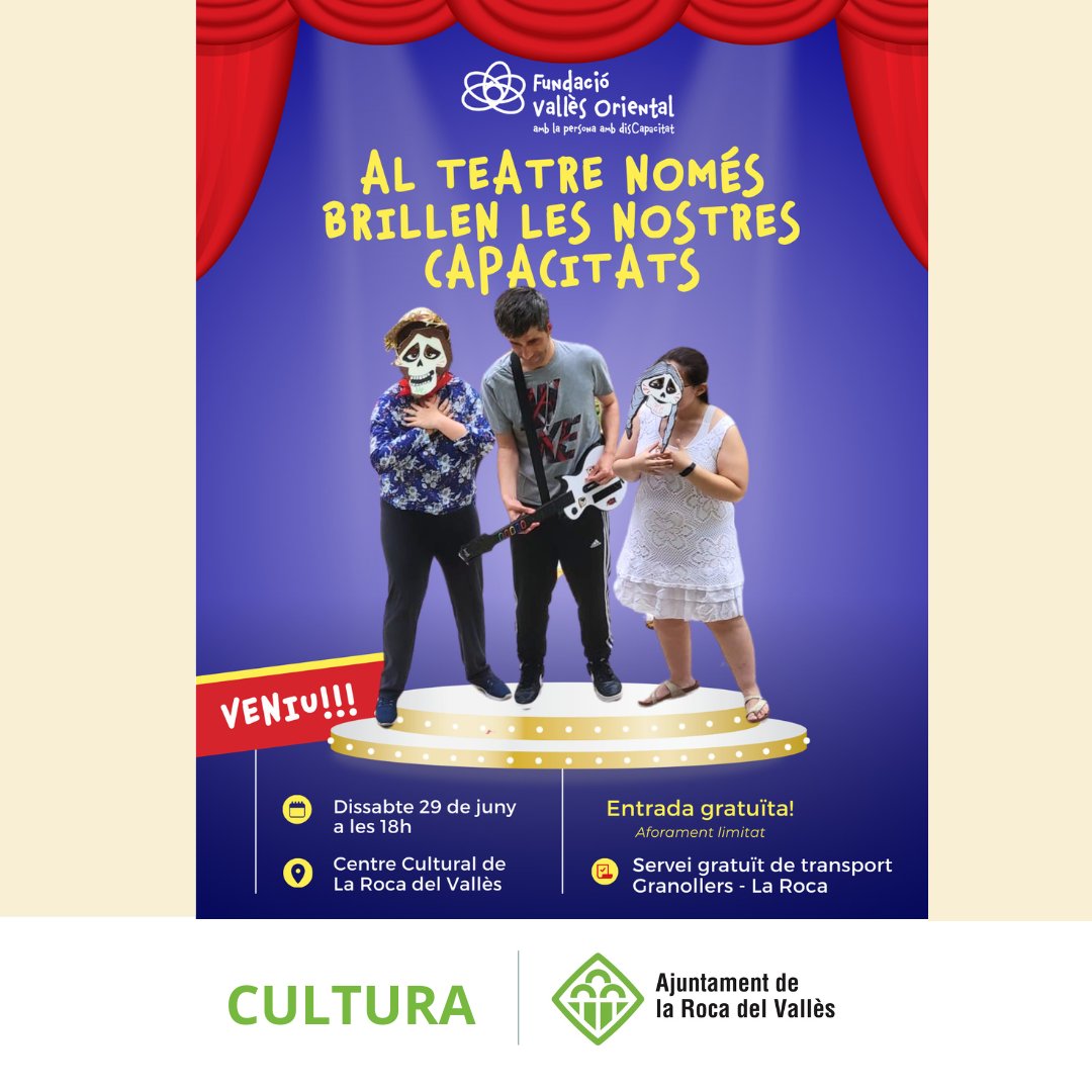 🌟 Al teatre només brillen les nostres capacitats! La <a href="/fvo_cat/">FVO</a> proposa una obra que promet molt al Centre Cultural de La Roca del Vallès! Us hi esperem! 🙌

🗓️ Dissabte 29 de juny, a les 18 h.

👉 Entrada gratuïta.