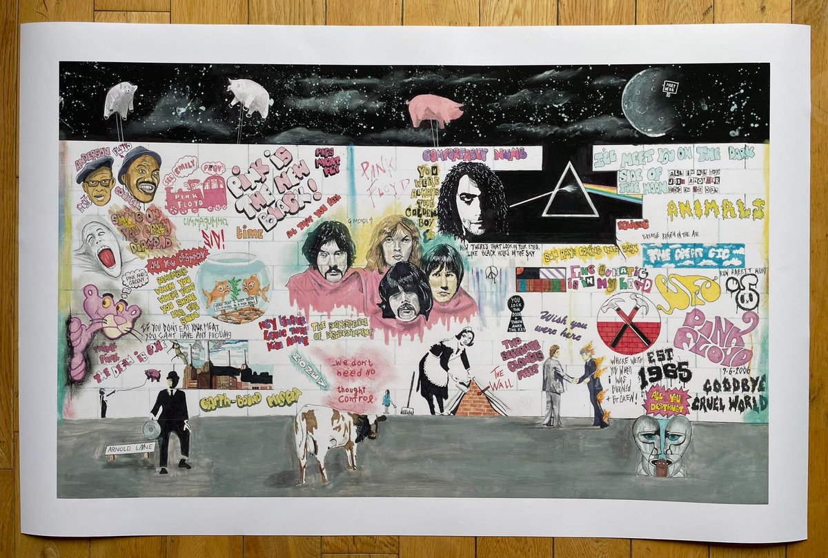 JanetHalmshaw's tweet photo. @Just_pinkfloyd Wonderful lyrics got some of them on my Floyd painting. #pinkfloyd #thewall #70s #70smusic #rockmusic #davegilmour #sidbarrett #rogerwaters #art #wallart #music #songlyrics https://t.co/0REvPv6aZ5