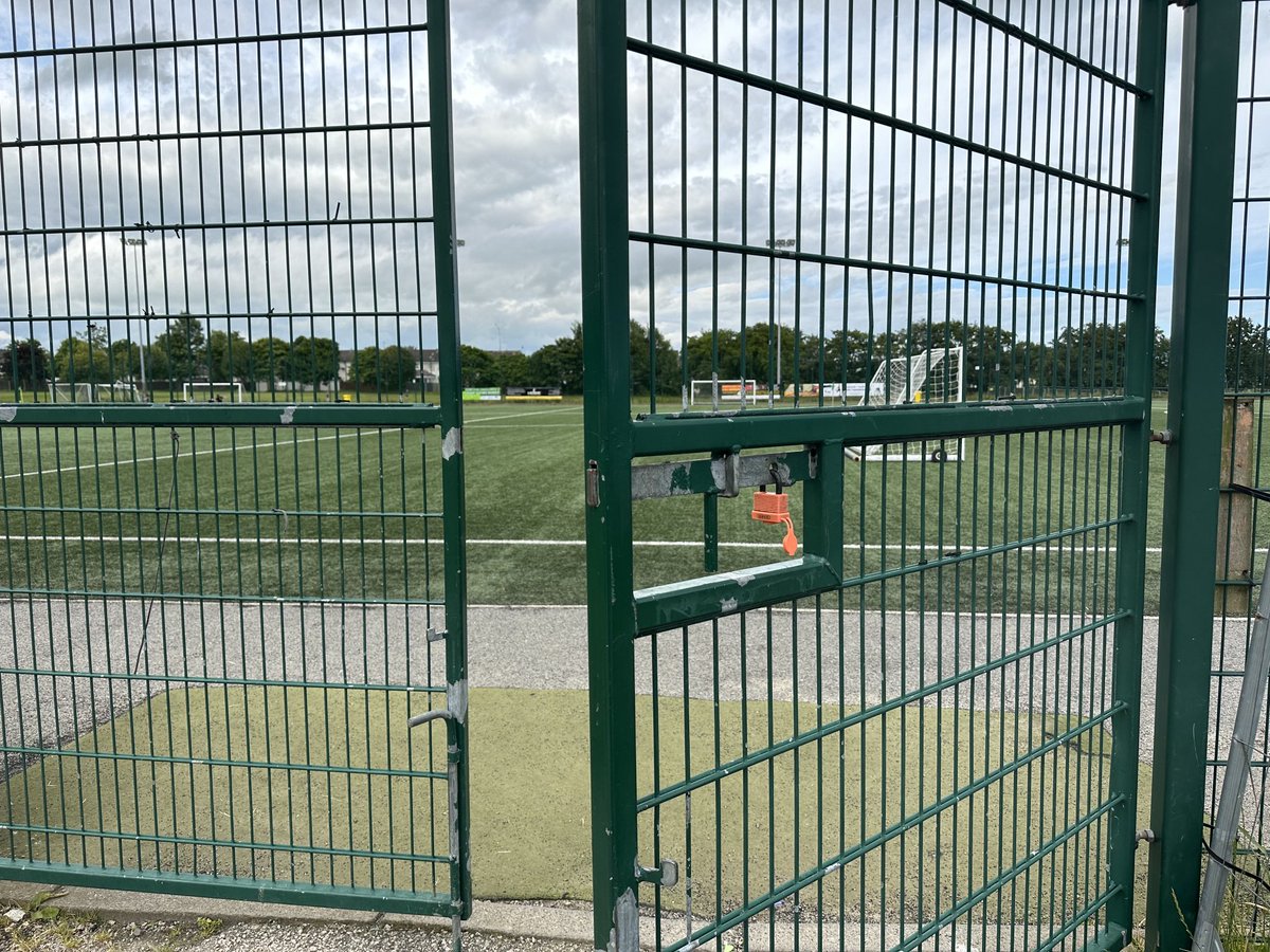 spiderPiglets's tweet photo. Locks on Astro turf parks to stop kids playing - then we wonder why we are so shit at the game 💀 https://t.co/oBhhGF7Ply