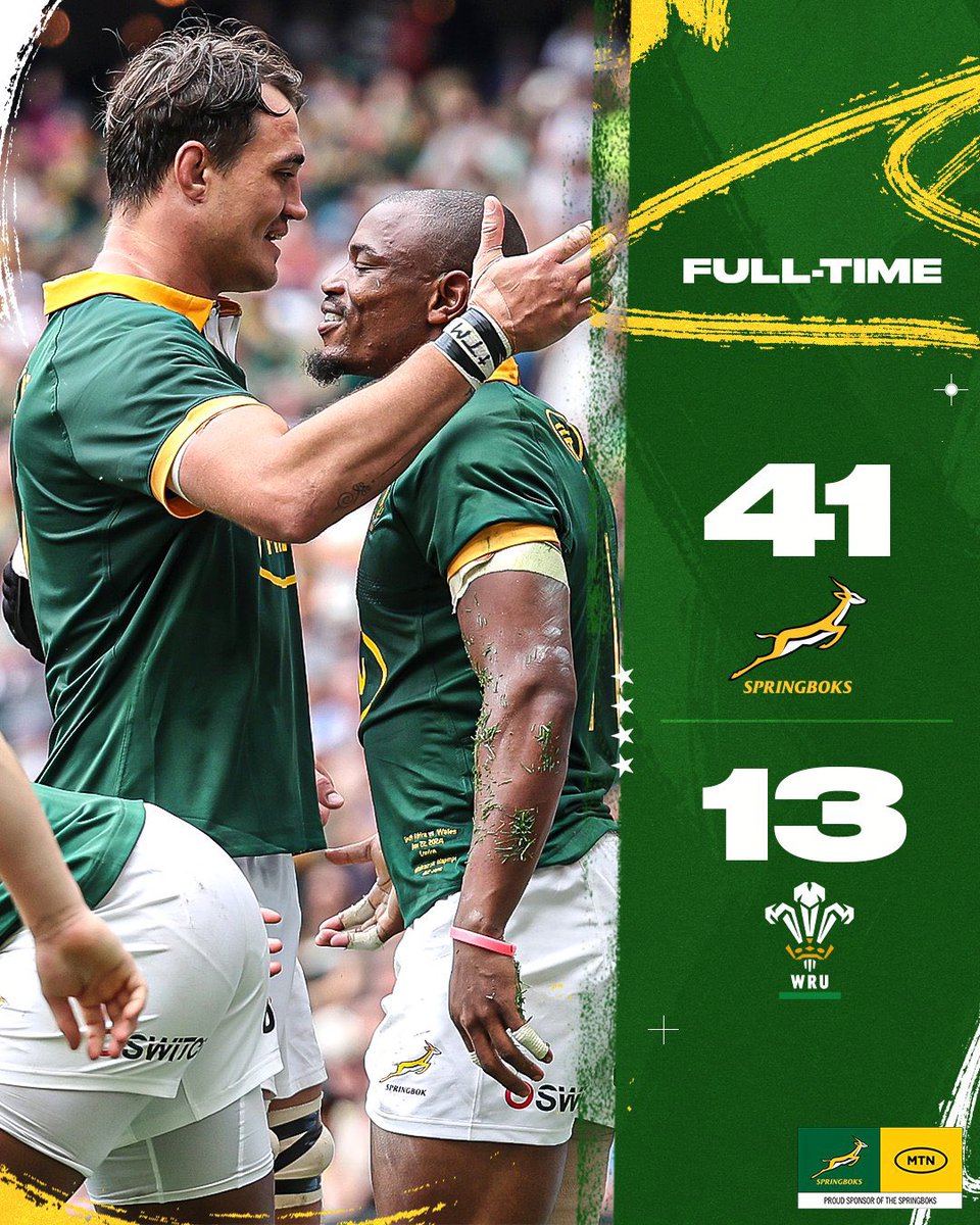 DIRCO South Africa (@dirco_za) on Twitter photo Congratulations to the Springboks for the victory over Wales this afternoon. You played well. You represented and flew the the South African flag to great heights.
#SAvsWales
#Springboks🇿🇦
📷: <a href="/Springboks/">Springboks</a> Congratulations to the Springboks for the victory over Wales this afternoon. You played well. You represented and flew the the South African flag to great heights.
#SAvsWales
#Springboks🇿🇦
📷: <a href="/Springboks/">Springboks</a>