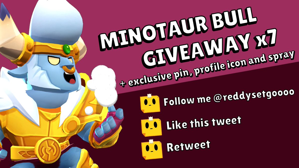 🎁 #MinotaurBullGiveaway x7 🎁
Winners receive a link to unlock the skin, exclusive pin, spray and profile icon in-game!

TO ENTER:
👤 Follow me
❤️ Like
🔄 Retweet

Winners drawn on July 5th, GOOD LUCK!!
