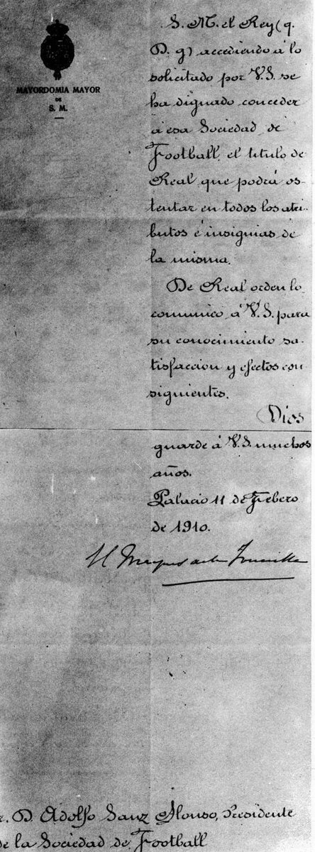 Voici un exemple de bénédiction royale, permettant aux clubs d’utiliser « Real » dans leur nom ⤵️