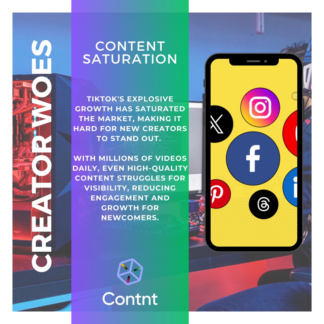 Contntio's tweet image. 🌟 Struggling with content saturation on TikTok? 🌟 Contnt helps your content stand out by fostering an engaged community and prioritizing quality over quantity. Join us today and see your visibility soar! 🚀 #ContntPlatform #ContentCreators #BreakThroughTheNoise #LinkInBio