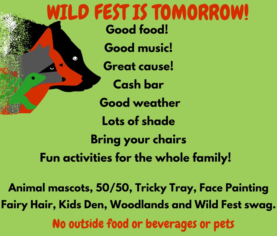 WILD FEST Tomorrow! Walk ins are welcome! All payment types accepted at door.
Visit wild-fest.org  for all of the exciting event details and FAQs

#wildfest2024 #foodtruckevent #livemusicevent #outdoorevent #charityevent #foodtruckfestival