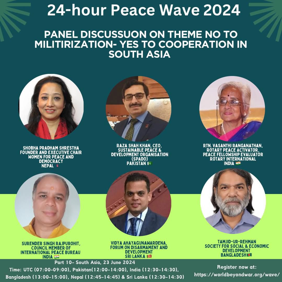 Join the Peace Wave 2024, 
No to Militarisation-Yes to Cooperation at: worldbeyondwar.org/wave/