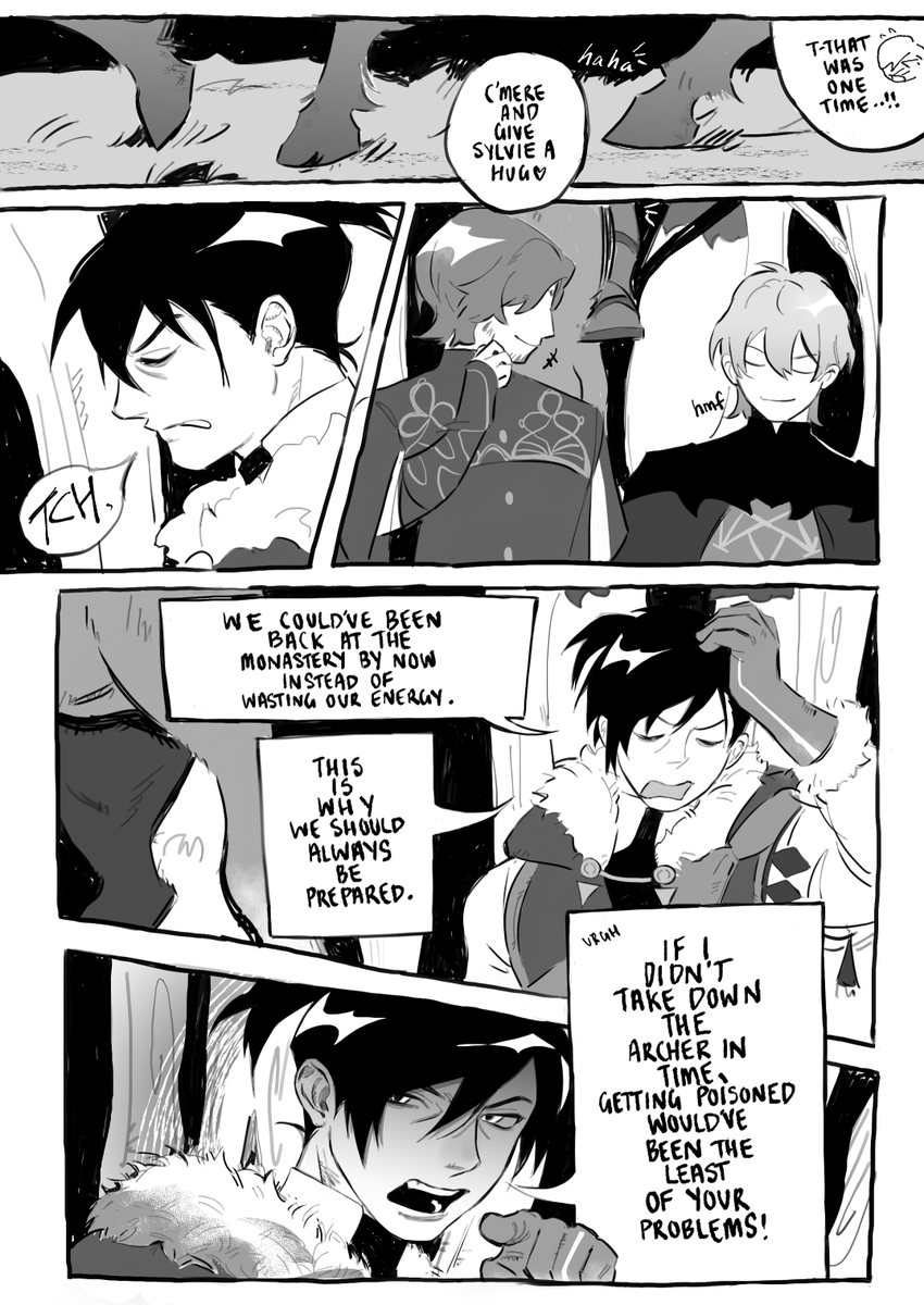 277yen's tweet photo. (1/4) heres my sylvix comic that was supposed to be for #SYLVAINBDAYPREGAME except im 20 days late
prompt was "make him blush" https://t.co/mteDjXBHek