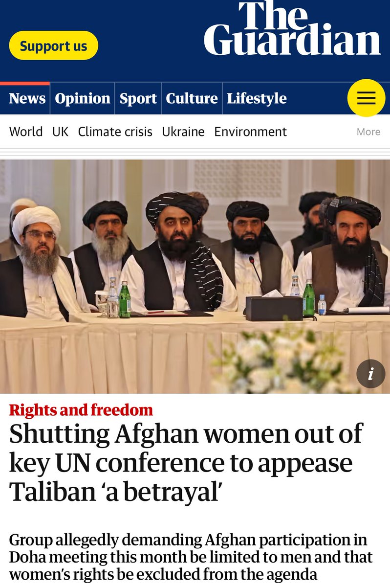Os Talibãs, que expulsaram as mulheres afegãs da vida pública, proibindo-as de trabalhar e de estudar além da 6ª série, e que recentemente retomaram a prática do apedrejamento, pediu para a ONU proibir a entrada de mulheres na próxima conferência em Doha. Segundo os Talibãs, o