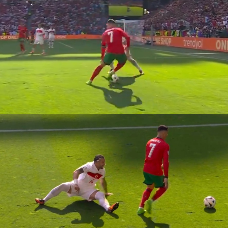 Cristiano Ronaldo tirando bicicletas y dejando tirados a rivales en una Eurocopa a los 39 años de edad. MODO BATIPIBE.