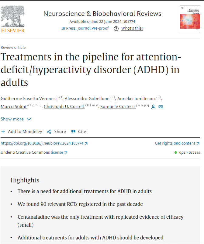 Treatments in the pipeline for #adult #ADHD
sciencedirect.com/science/articl…
led by Guilherme Fusetto-Veronesi, with <a href="/AnnekaTomlinson/">Anneka Tomlinson</a>, <a href="/solmi_marco/">Marco Solmi</a> et al.
<a href="/SotonPsych/">Psychology at Soton</a> <a href="/SolentNHSTrust/">Solent NHS Trust</a>