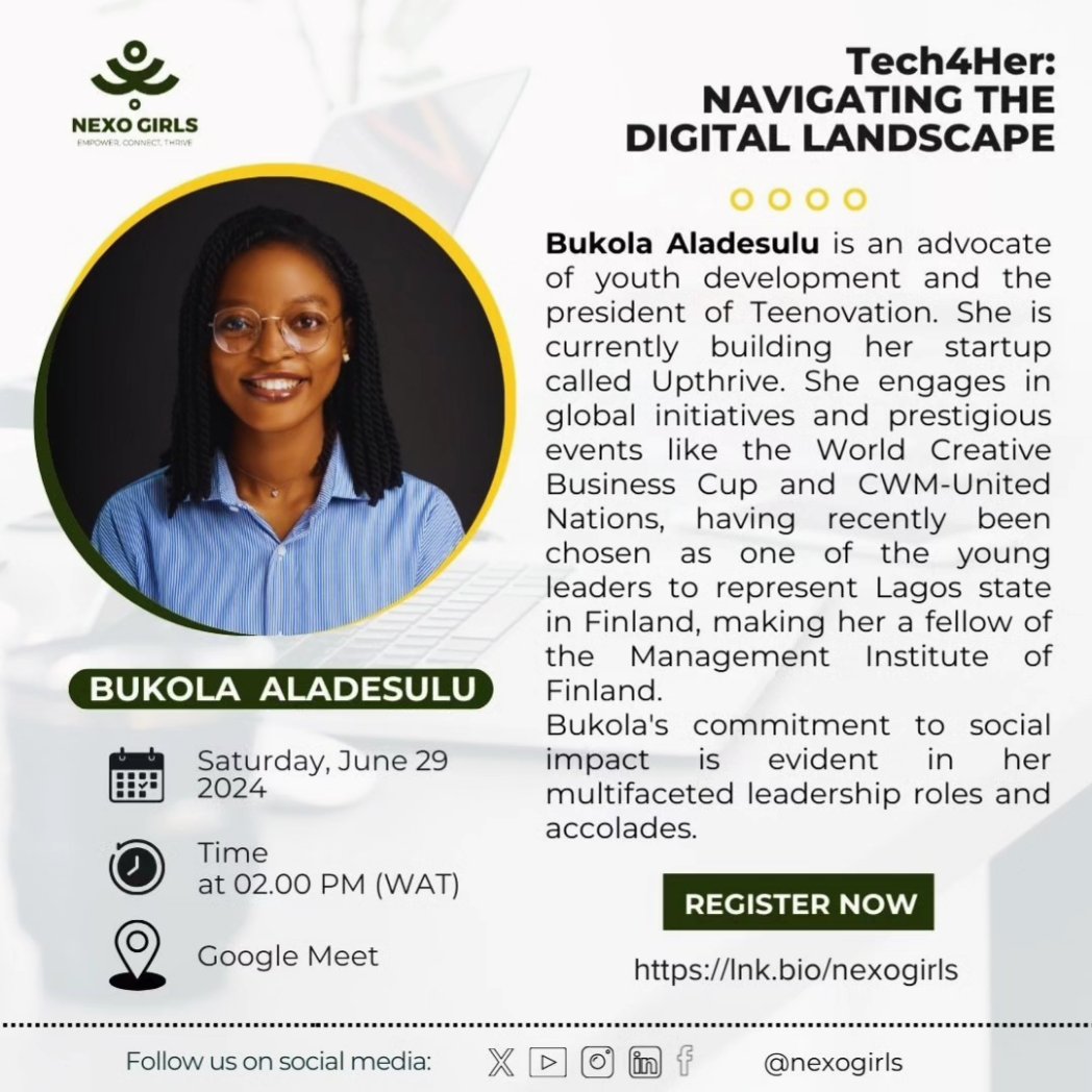 nexogirls's tweet photo. Start your Tech Journey Today with @nexogirls ✨
Join our FREE #Tech4Her webinar to learn and get the information needed to begin your journey in the digital world and navigate it with confidence
🔗 https://t.co/yYPcGeNDhF
#nexogirls #nexogirlsTech4Herinitiative https://t.co/tUjV1GLltE
