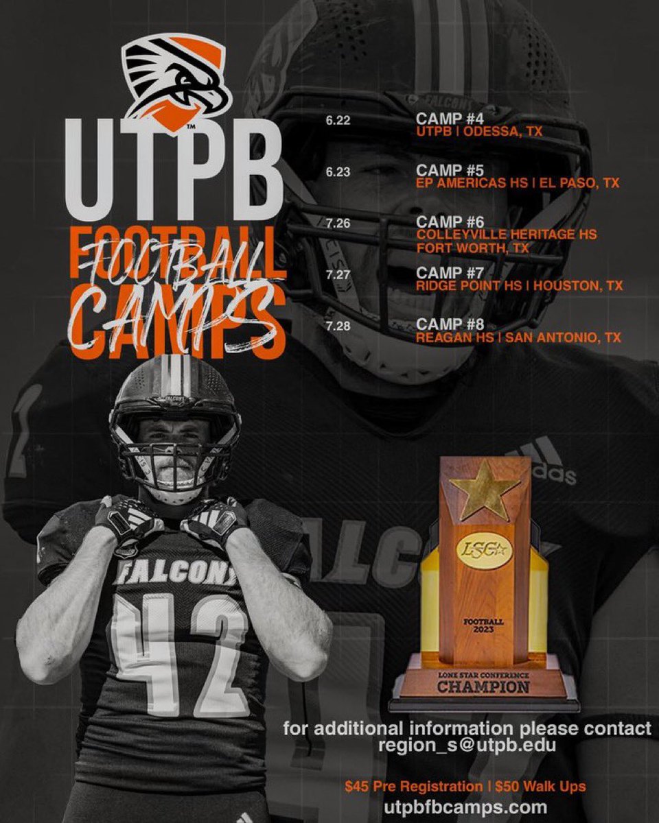 Noah_Casas2006's tweet photo. I will be at the @utpbfalcons football camp today ! Excited to compete and meet the coaches in my home town ! 
@CoachK__Mac @Coach_Region @CoachChrisMineo @Coach_JEllison @VanceWashingto2 @Tmsmith25 @CoachWhiteDB1 https://t.co/tHB11nVpBl