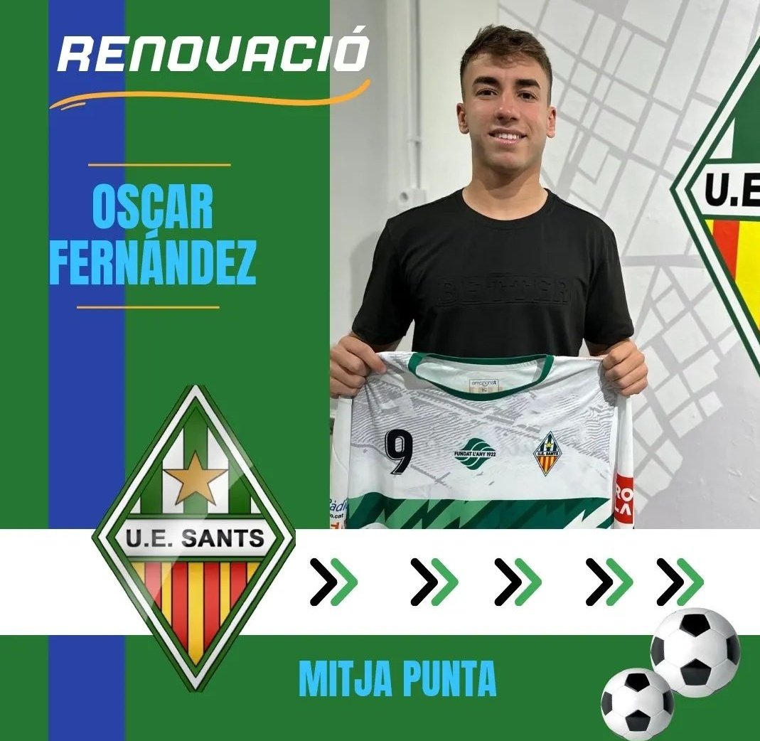 Per segona temporada consecutiva, renovem a la mitja punta en, Oscar Fernandez .
#OrgullSantsenc⚪️🟢
