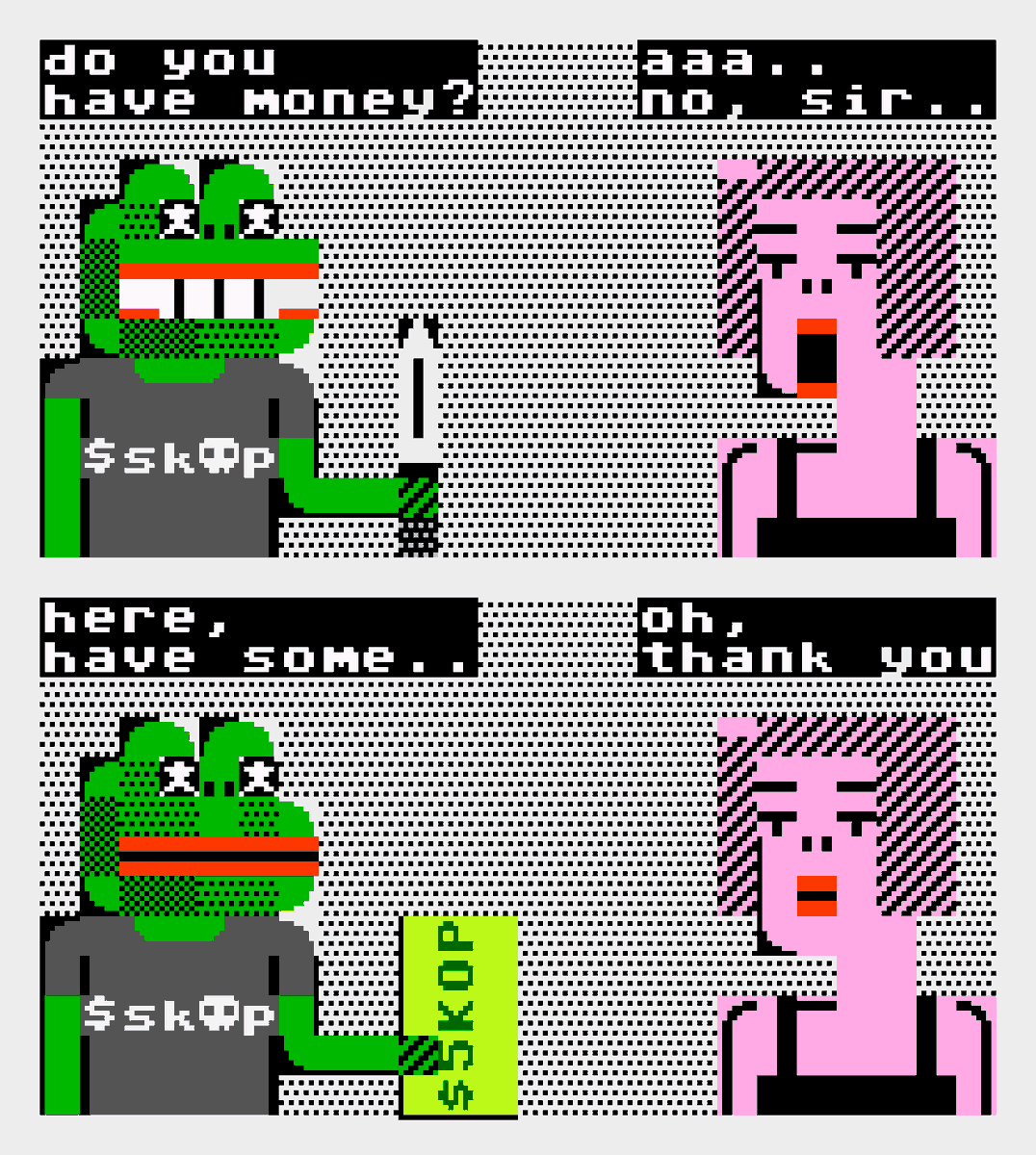 lykerex's tweet photo. my entry for $SKOP meme art @TrystanNFT @jaggedsoft 

also you can mint it for free on Zora https://t.co/OQ54yqZBYw
