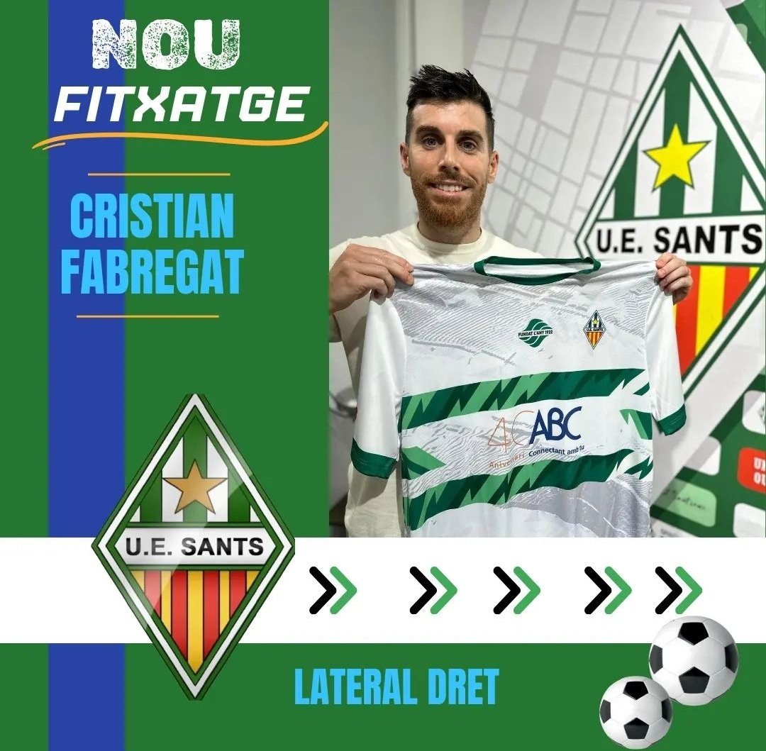 ⚪️🟢
NOU FITXATGE 
Cristian Fabregat, molt contents de presentar un dels nostres, torna a casa el gran capita , per donar experiencia i seguretat en la defensa . procedent del <a href="/martinenc/">FC Martinenc</a> 
#OrgullSantsenc⚪️🟢