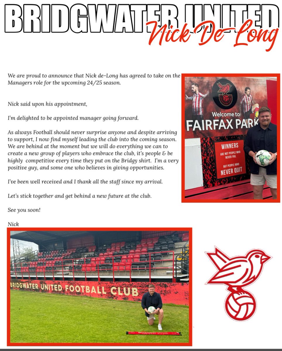 Bridgwater United FC (@bridgwaterutd) on Twitter photo Bridgwater are proud to announce the appointment of the new Men’s first team manager! Bridgwater are proud to announce the appointment of the new Men’s first team manager!