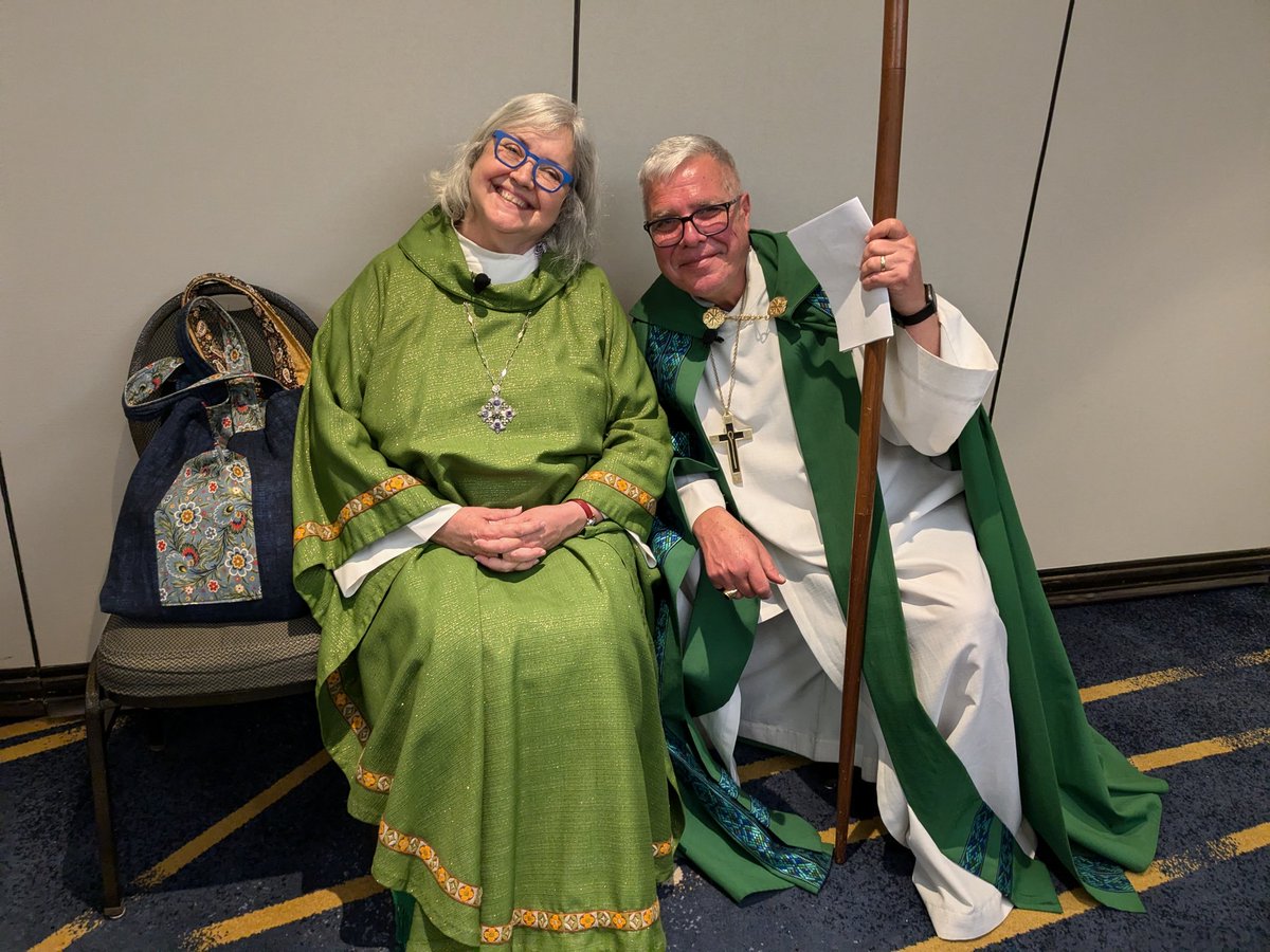 Behind scenes at the closing worship of the Eastern Synod Assembly. So very grateful for these two. Bless you Bishops! 
<a href="/NationalBishop/">Susan Johnson</a> <a href="/MichaelPryse/">Bishop Michael Pryse</a>