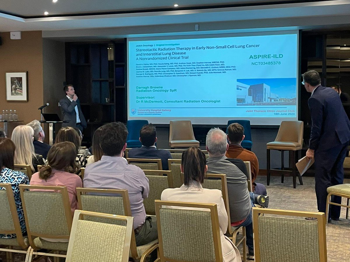 🌟Tara Byrne🌟 (@tara_ctanp) on Twitter photo Dr Darragh Brown, Radiation Oncology SpR spoke about sterotactic radiation therapy in early non small-cell lung cancer& ILD supported by Radiation Oncologist Dr Ronan Mc Dermott <a href="/rmcd22/">Ronan McDermott</a> which soon will be available to patients in the West. <a href="/hseNCCP/">NCCP</a> <a href="/CancerUniGalway/">Cancer | University of Galway-HSE West North West</a> @saoltagroup Dr Darragh Brown, Radiation Oncology SpR spoke about sterotactic radiation therapy in early non small-cell lung cancer& ILD supported by Radiation Oncologist Dr Ronan Mc Dermott <a href="/rmcd22/">Ronan McDermott</a> which soon will be available to patients in the West. <a href="/hseNCCP/">NCCP</a> <a href="/CancerUniGalway/">Cancer | University of Galway-HSE West North West</a> @saoltagroup
