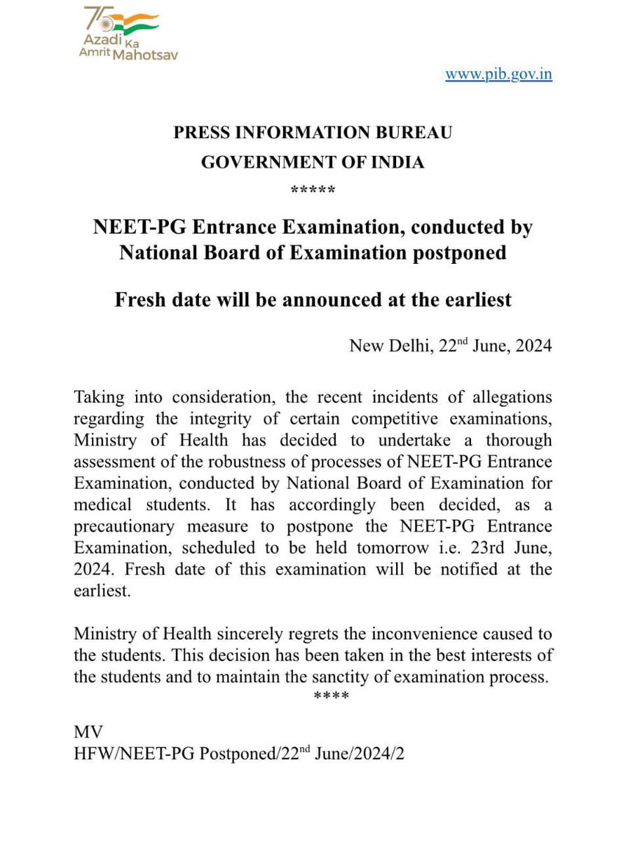 NEET PG also postponed, and it was announced just a night before the exam. Many students would have left their hometown to visit the centre