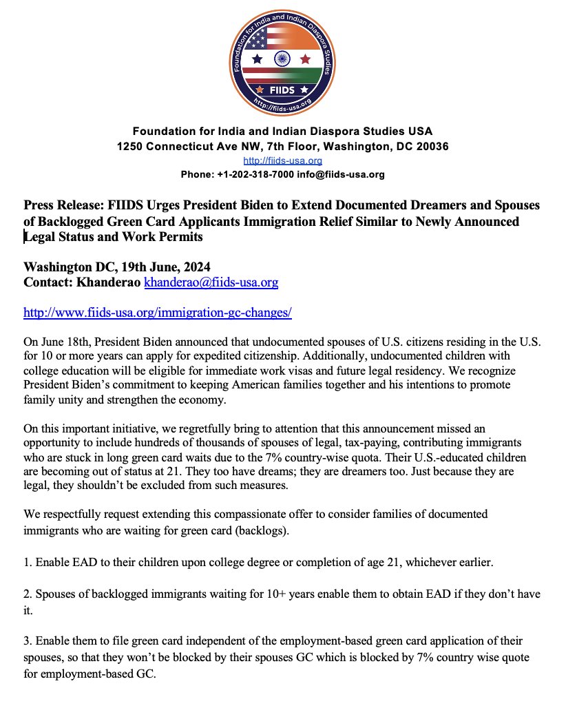 FIIDSUSA's tweet image. Support Change Petition to @POTUS  Pres. Biden: Request to Extend EAD/GC Immigration Relief to Documented Dreamers Stuck in GC Backlog - Sign the Petition! chng.it/vTtdSFVZRV via @Change #gcbacklog #h1b #immigration