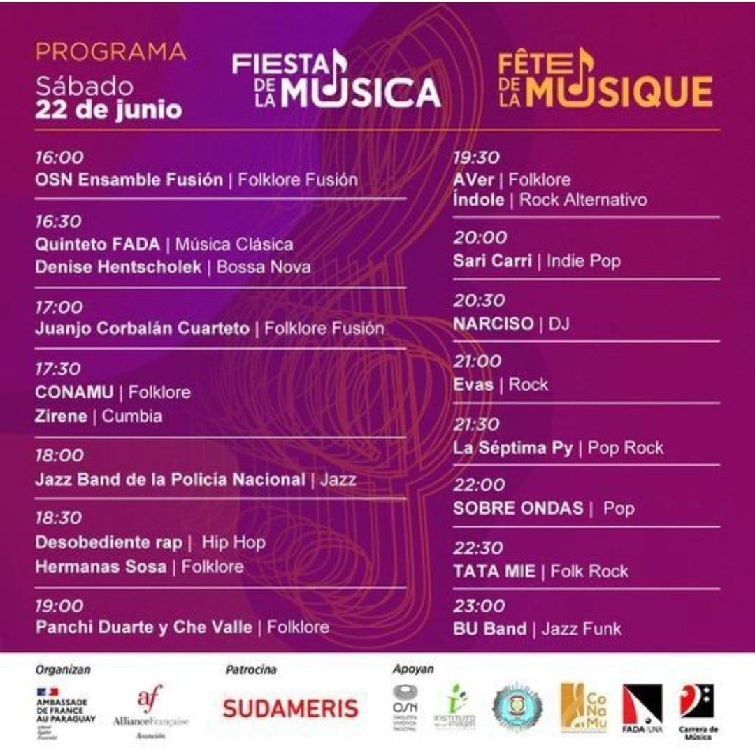 <a href="/alfrancesaasu/">Alianza Francesa de Asunción</a> invita a la #FiestaDeLaMúsica 🎶🎶🎶🎶  hoy de  ⏱de 16 a 23 h en la Alianza Francesa, 📍Mcal. López 1039 casi Estados Unidos, será con acceso libre y gratuito