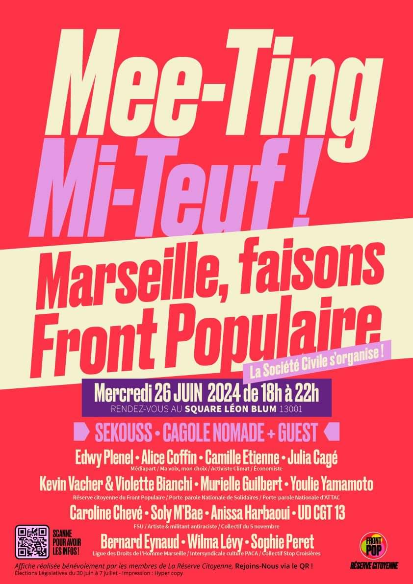 Union Syndicale Solidaires 13 (@solidaires13) on Twitter photo 📆 Mercredi 26 juin RDV 18h au square Léon Blum à #Marseille
📢 Mee-Ting Mi-Teuf 🎶 organisé par la Réserve Citoyenne Marseille
Avec <a href="/edwyplenel/">Edwy Plenel</a>, Alice Coffin, Camille Etienne, <a href="/CageJulia/">Julia Cage</a>, @KVacher13, <a href="/VioletteBianchi/">Violette Bianchi</a>, <a href="/GuilbertMuriel1/">Guilbert Murielle</a>, <a href="/YoulieYAM/">Youlie Yamamoto</a>...
<a href="/FSU13Bdr/">FSU Bouches-du-Rhône</a> <a href="/UDCGT13/">UD CGT 13</a> 📆 Mercredi 26 juin RDV 18h au square Léon Blum à #Marseille
📢 Mee-Ting Mi-Teuf 🎶 organisé par la Réserve Citoyenne Marseille
Avec <a href="/edwyplenel/">Edwy Plenel</a>, Alice Coffin, Camille Etienne, <a href="/CageJulia/">Julia Cage</a>, @KVacher13, <a href="/VioletteBianchi/">Violette Bianchi</a>, <a href="/GuilbertMuriel1/">Guilbert Murielle</a>, <a href="/YoulieYAM/">Youlie Yamamoto</a>...
<a href="/FSU13Bdr/">FSU Bouches-du-Rhône</a> <a href="/UDCGT13/">UD CGT 13</a>