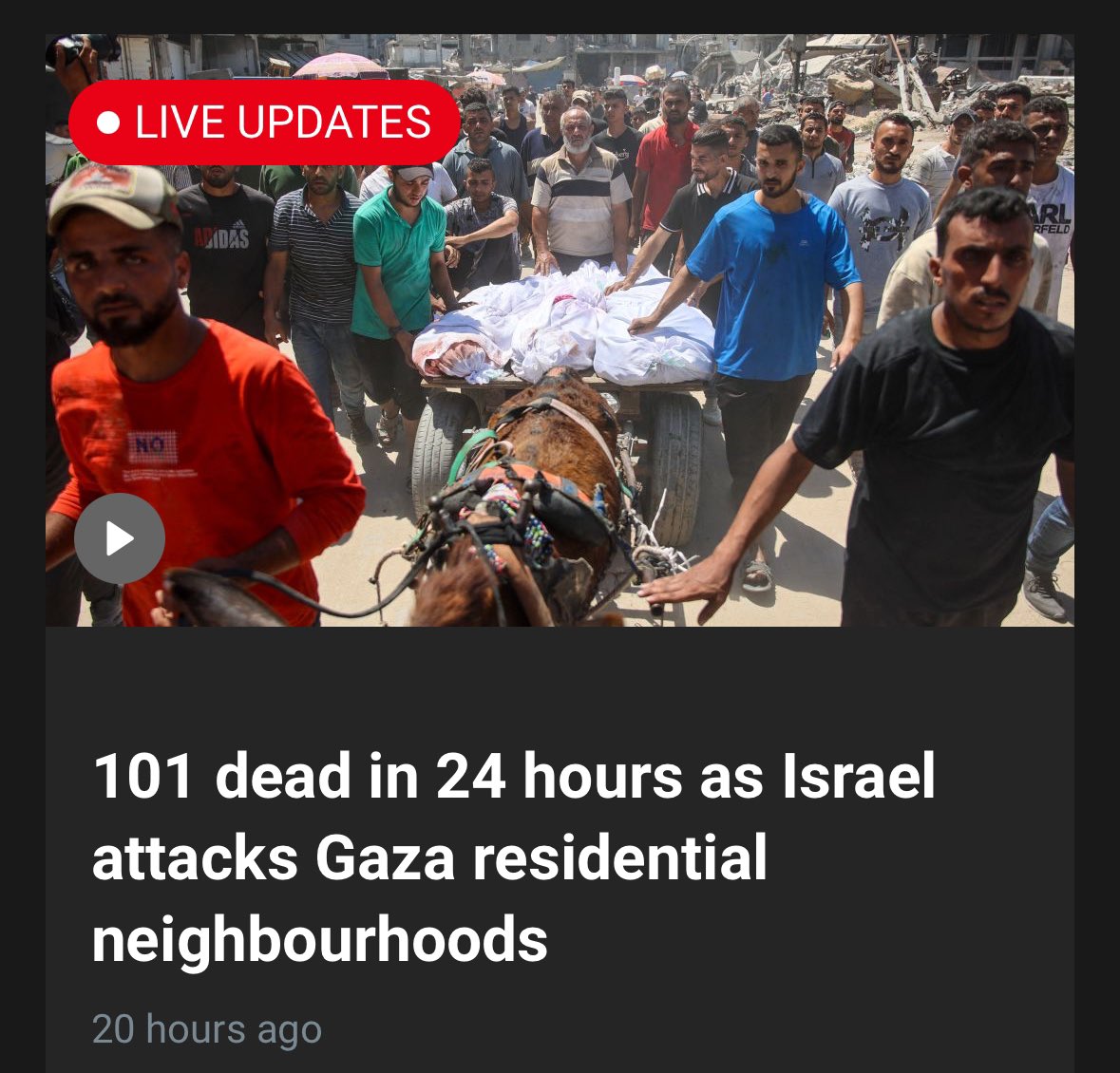 OmarBaddar's tweet image. If 100 Israelis were killed in the last 24 hours, it would dominate your headlines, &amp;amp; our politicians would be competing to give speeches condemning the massacre.

But it’s Palestinians getting slaughtered, so hardly a mention from the media &amp;amp; no word from your reps or President.