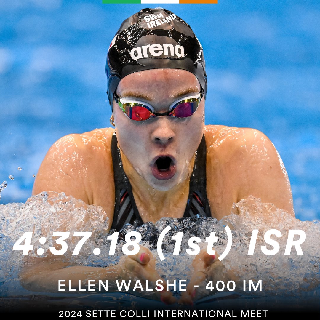 swimireland's tweet image. (𝗪) 𝟰𝟬𝟬𝗺 𝗜𝗠 | 𝗔 𝗙𝗜𝗡𝗔𝗟

WHAT.A.SWIM!

Ellen Walshe takes 400m IM GOLD in a new IRISH SENIOR RECORD!

A brilliant swim of 4:37.18 lowers her record of 4:37.94 from just 3 weeks ago!

#SetteColli24