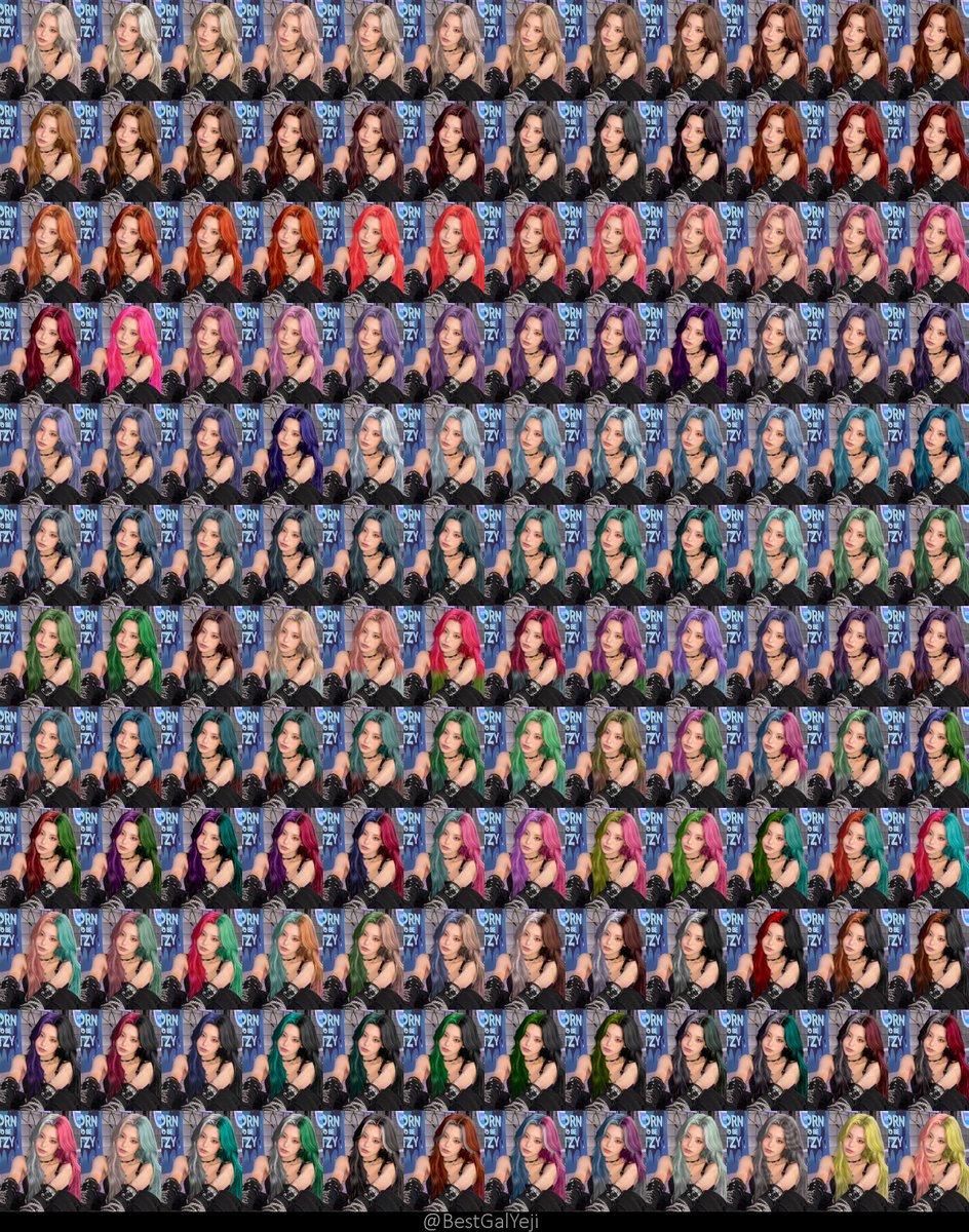 bestgalyeji's tweet photo. In case Yeji needs help deciding what color to dye her hair next https://t.co/pJgAmEyLID