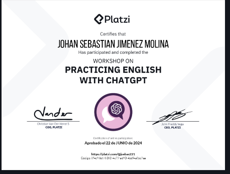 !I passed the Practical English Course with ChatGPT i <a href="/Platzi/">Platzi</a>  <a href="/PlatziAcademy/">Platzi English Academy</a>  #NuncaParesDeAprender platzi.com/p/jsebas221/cu…