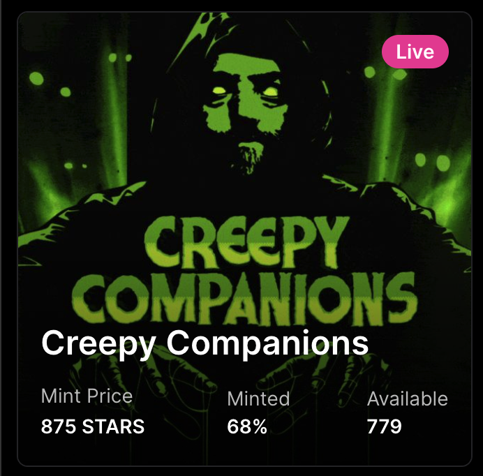 only 779 remain then the collection is sold out
have you minted my reGenesis drop on <a href="/StargazeZone/">Stargaze ✨🔭</a> ?
stargaze.zone/l/creepy-compa…