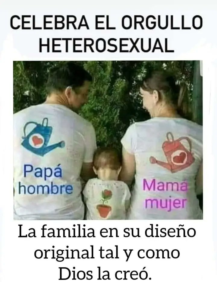 🚨I En el mes del orgullo LGBTQ 🏳️‍🌈; celebramos la verdadera familia, es natural, es original, ha funcionado desde el comienzo de la civilización y puede procrear hijos. 😎

Dale ❤️ | 🔄 Si Estás De Acuerdo 👇🙋🏻